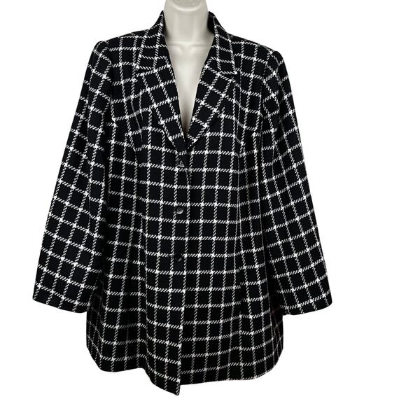 Vintage Talbots Tweed Wool Blazer Jacket Plaid Check Black Women's 22WP Petite - Picture 1 of 13